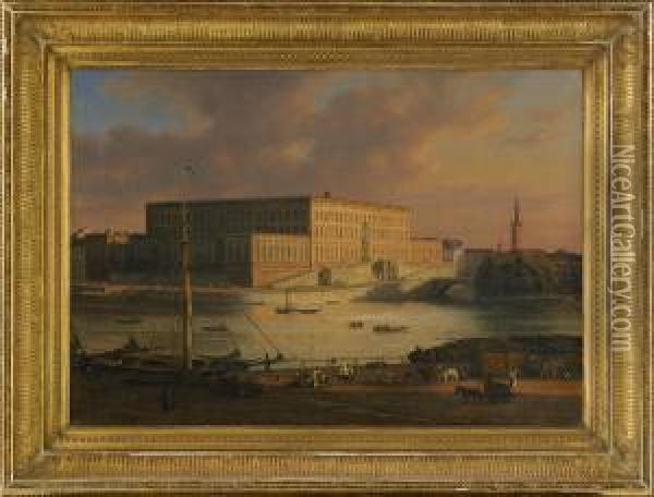 Utsikt Mot Stockholms Slott Fran Kungstradgarden Oil Painting - Martinus Rorbye