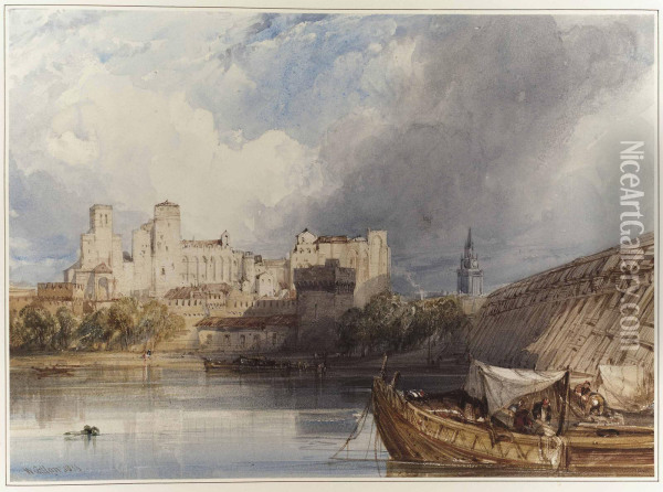 The Papal Palace At Avignon, France Oil Painting - William Callow