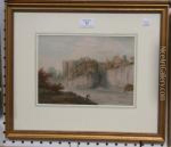 Fishing From Chepstow Castle Oil Painting - John Webber