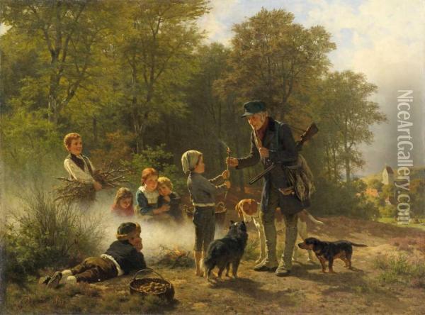 Jager Am Kartoffelfeuer(am Waldrand) Oil Painting - Ernst Bosch
