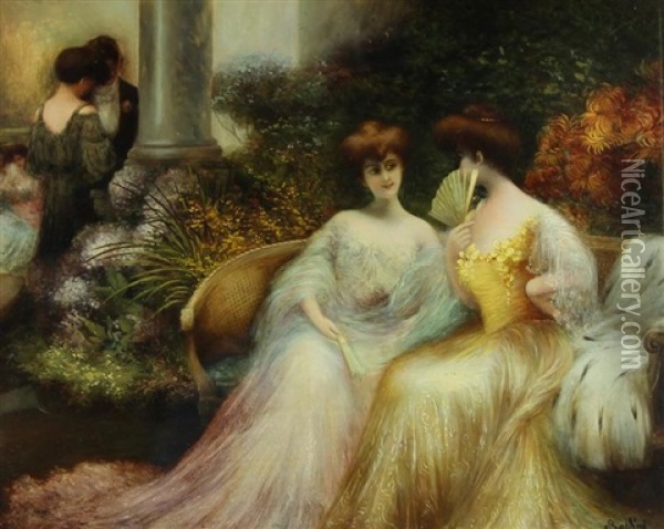 Elegantes A La Conversation Oil Painting - Giovanni Boldini