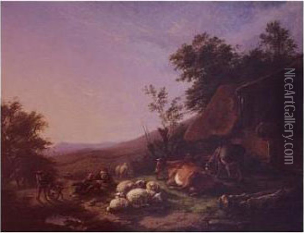 Landscape With Farm Animals Oil Painting - Eugene Joseph Verboeckhoven