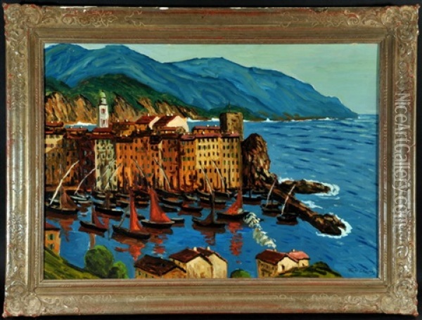 Fischerhafen Von Camoglie An Der Riviera Oil Painting - Fritz Scherer