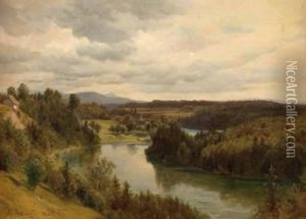 Flusslandschaft Oil Painting - Ludwig Halauska