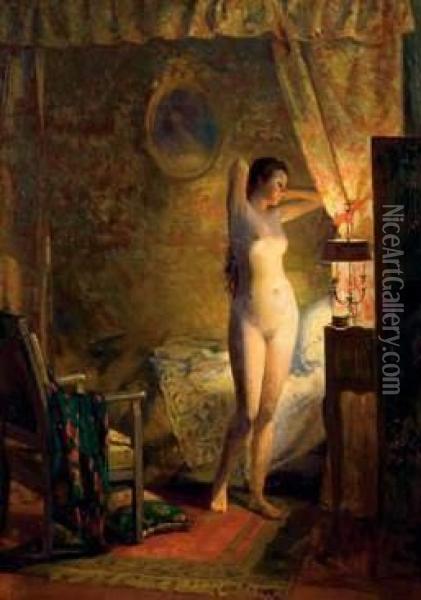Femme Nue Dans Une Alcove Oil Painting - Luc Barbut-Davray