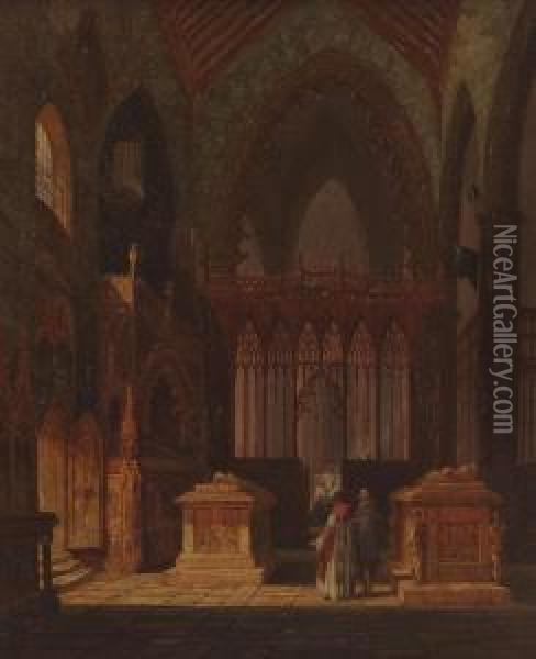 Kircheninterieur Mit Geistlichen Oil Painting - Henry Thomas Schafer
