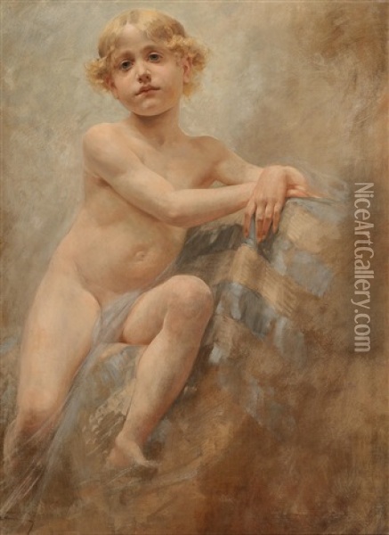 Boy With Blond Curls Oil Painting - Alois Hans Schram