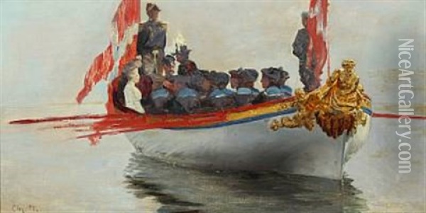 King Frederik Viii And Company In The Royal Barge Oil Painting - Christian Ferdinand Andreas Molsted