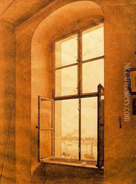 View from the Artist's Studio (left-hand window) Oil Painting - Caspar David Friedrich