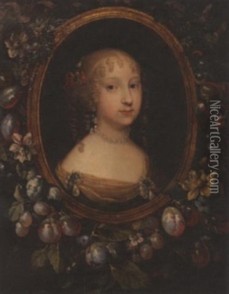 Portrait Of Madame Grigon (daughter Of Marquis De Sevigny) Oil Painting - Caspar Netscher