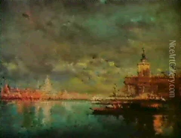 Venise La Dogana Oil Painting - Henri Duvieux