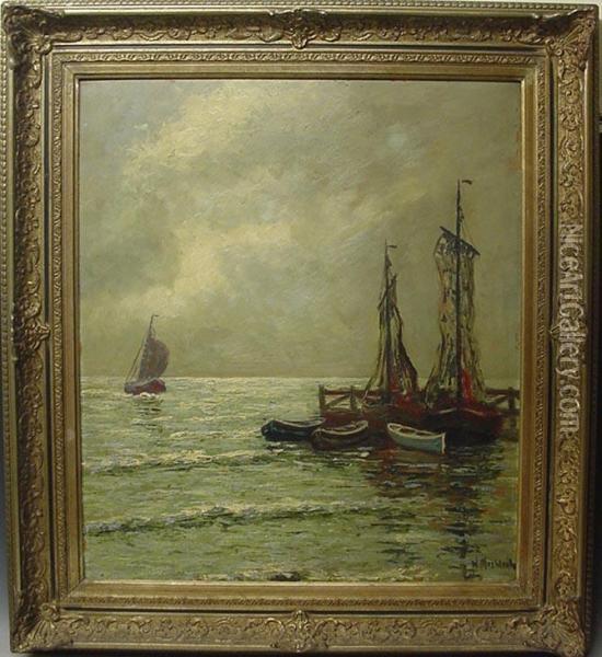 Fischerboote In Der Abendstimmung Oil Painting - Carl Wilhelm Mosblech