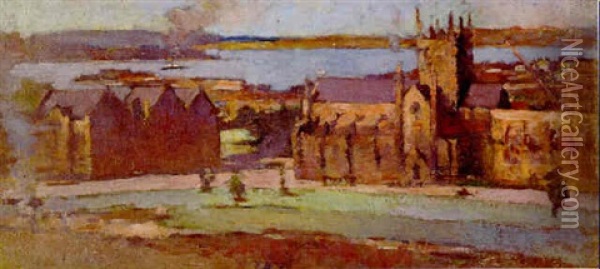 St. Mary's Cathedral And Sydney Harbor Oil Painting - John Llewellyn Jones