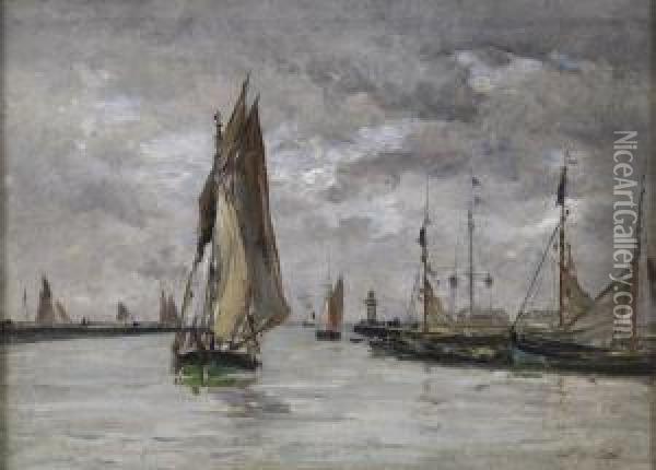Rentree Des Barques De Peche A Trouville Oil Painting - Charles Lapostolet