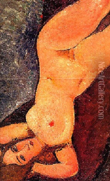 Nu Couche Aux Bras Leves Oil Painting - Amedeo Modigliani