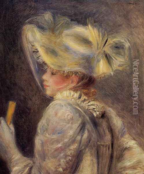 Woman In A White Hat Oil Painting - Pierre Auguste Renoir