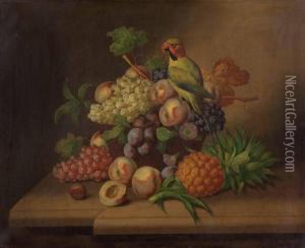 Fruchtestillleben Mit Papagei Oil Painting - Georg Seitz