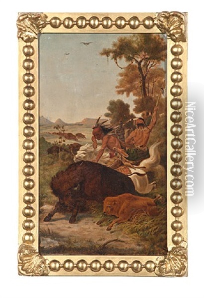 Buffalo Hunt (after Charles Wimar) Oil Painting - Matthew Hastings