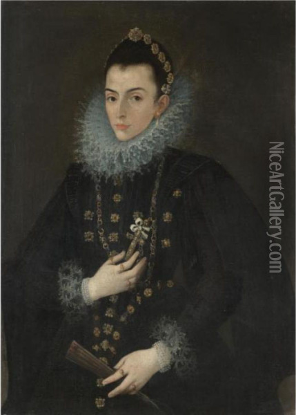 Portrait Of A Lady Of The Court Of Philip Iii Oil Painting - Juan Pantoja de la Cruz
