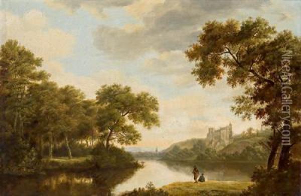 Idyllische Flusslandschaft Mit Einer Burg Oil Painting - Joris Abrahamsz Van Der Haagen