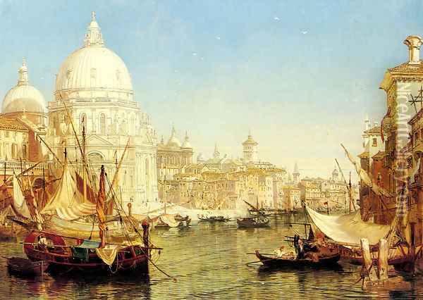 A Venetian Canal Scene with the Santa Maria della Salute Oil Painting - Henry Courtney Selous