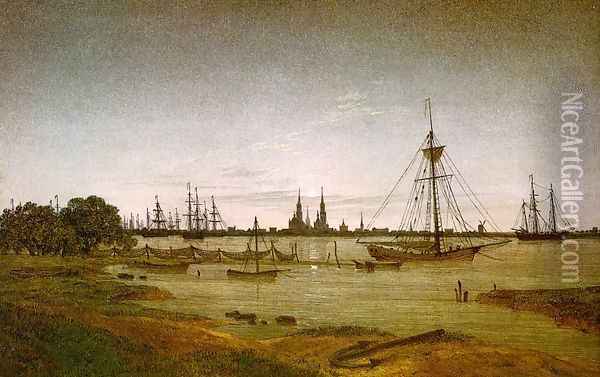 Port by Moonlight 1811 Oil Painting - Caspar David Friedrich