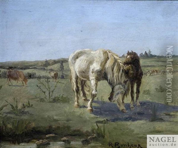 Broodmare And Foal On A Meadow Oil Painting - Rosa Bonheur