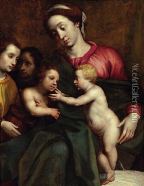 The Virgin And Child With The Infant Saint John The Baptist Oil Painting - Jacob De Backer