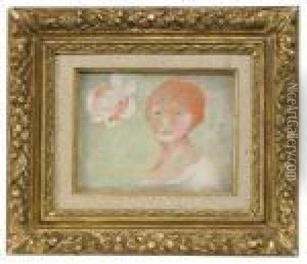Etude De Jeune Fille Et Fleur Oil Painting - Pierre Auguste Renoir