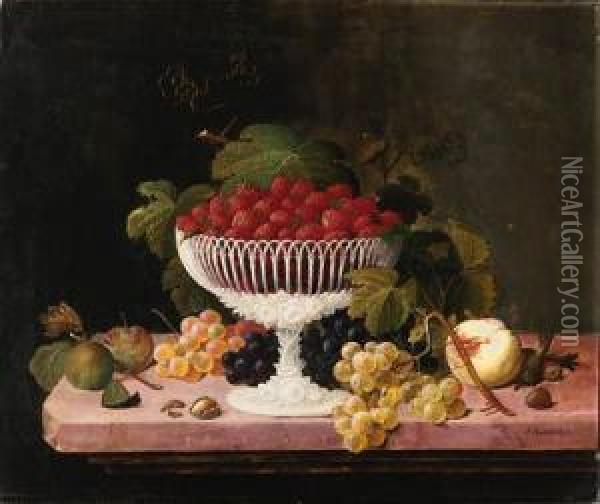 Strawberries And Porcelain Oil Painting - Severin Roesen