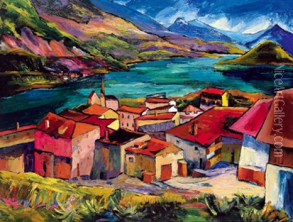 Lago Di Molveno (prov.trient) Oil Painting - Stephanie Hollenstein