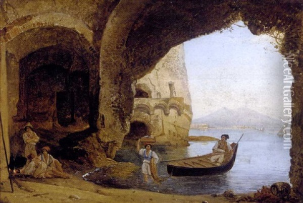A Cave Near The Palazzo Donn' Anna, Naples Oil Painting - Franz Ludwig Catel