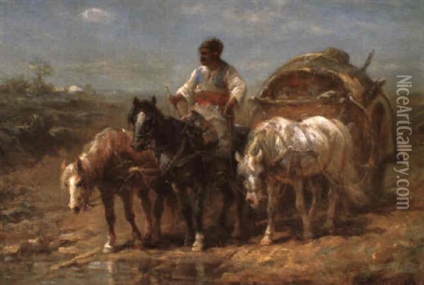 Orientalisches Pferdefuhrwerk Oil Painting - Adolf Schreyer