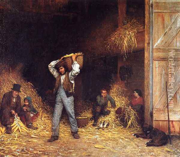 Corn Husking Oil Painting - Eastman Johnson