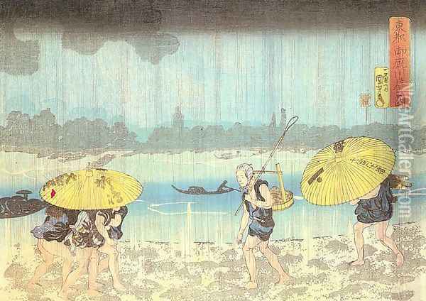On the Banks of the Sumida in Mimayagashi 1833 Oil Painting - Utagawa Kuniyoshi