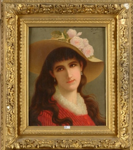 Portrait De Femme Au Chapeau Oil Painting - Agapit Stevens