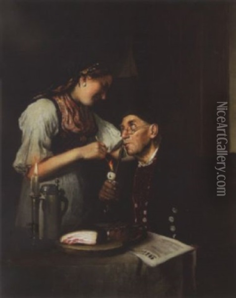 Der Genieser Oil Painting - Ludwig Kandler