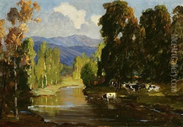 Pastoral Scene With Cattle Oil Painting - Jean Mannheim
