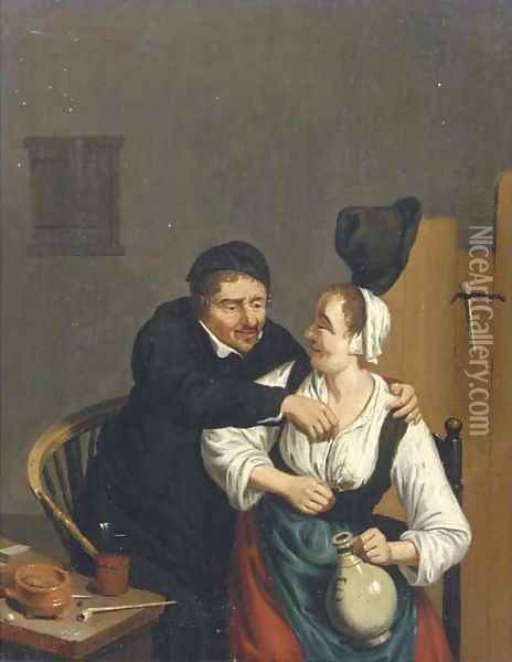 A peasant couple in a tavern Oil Painting - Adriaen Jansz. Van Ostade