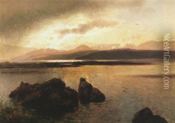 Sunset On The Norway Coast Oil Painting - Hermann Herzog