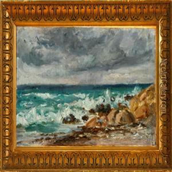 Breakers Along A Coast Oil Painting - Louise Bonfils