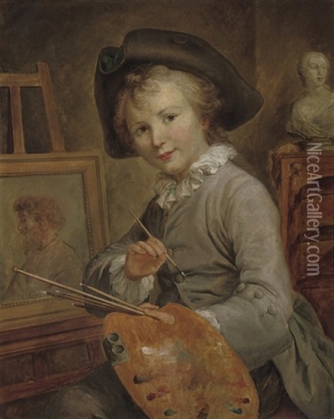 Portrait Of A Young Boy As An Artist Oil Painting - Francois Hubert Drouais