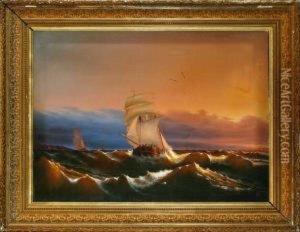 A Marine With A Cof And Other 
Sailing Ships By Sunset, Presumeably In The Black Sea By The Crimean 
Coast Oil Painting - Ivan Konstantinovich Aivazovsky