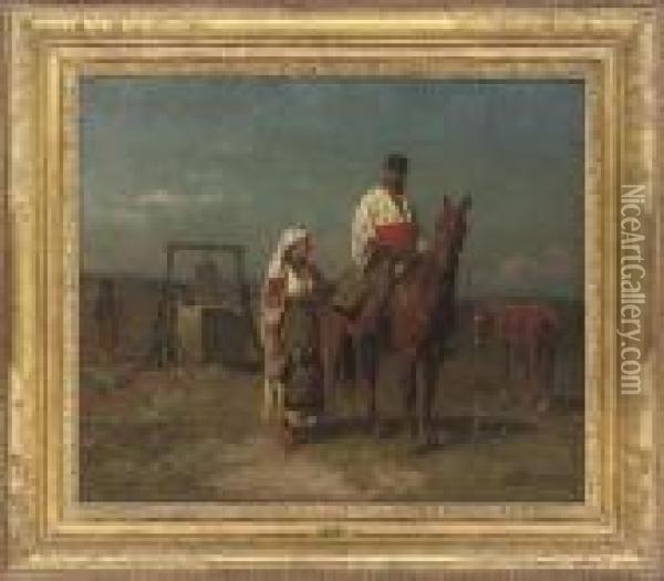 Romanian Peasants At The Well Oil Painting - Emil Volkers