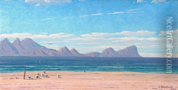 Cape Hanglip From Muizenberg Beach Oil Painting - Jan Ernst Abraham Volschenk
