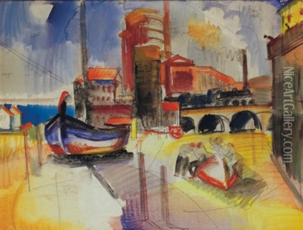 Italian Harbor Oil Painting - Vilmos Aba-Novak