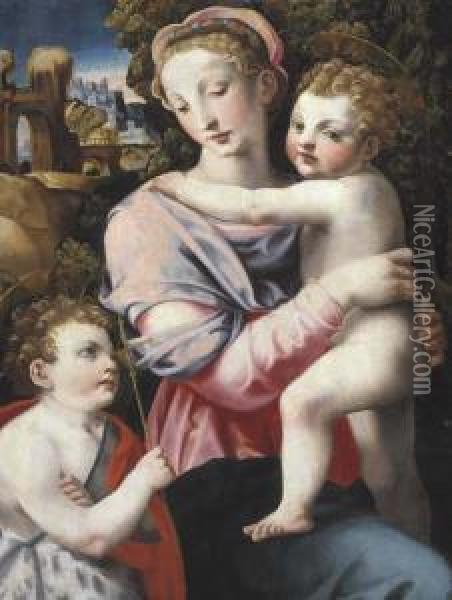 Madonna Col Bambino E San Giovannino Con Paesaggio Sullo Sfondo Oil Painting - Michele di Ridolfo del Ghirlandaio (see Tosini)