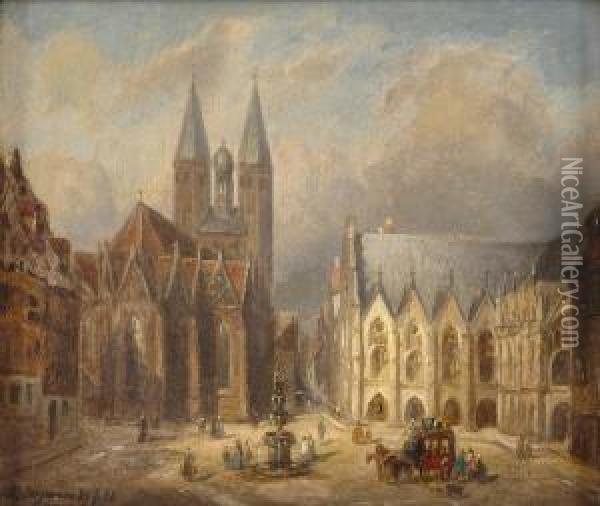 Marktplatz Einer Mittelalterlichen Stadt. Oil Painting - Franz Stegmann
