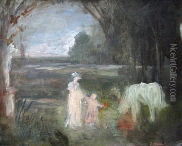 Mere Et Son Enfant Dans Une Clairiere Oil Painting - Pierre Laprade