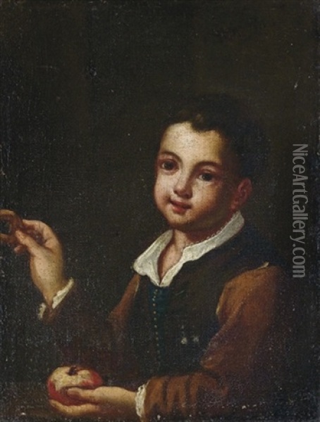 Bambino Con Mela E Ciambella Oil Painting - Antonio Mercurio Amorosi